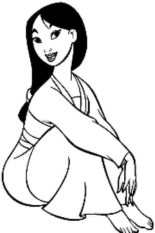 Coloriage de Mulan en tenue guerrière dans un paysage naturel