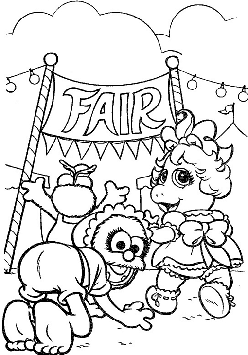 Coloriage des Muppets : Kermit et ses amis dans une scène joyeuse