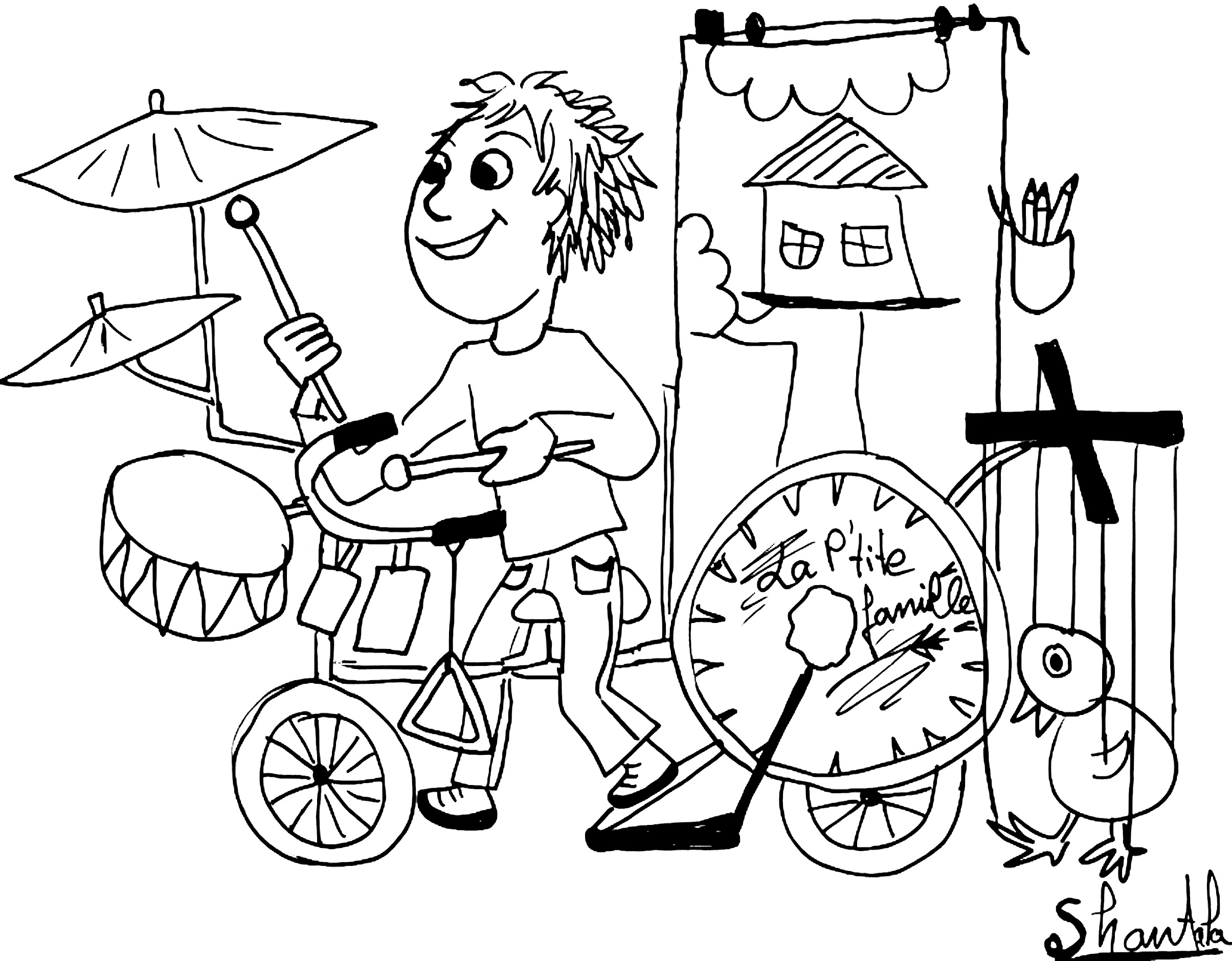 Un musicien jouant de la guitare entouré d'un décor musical