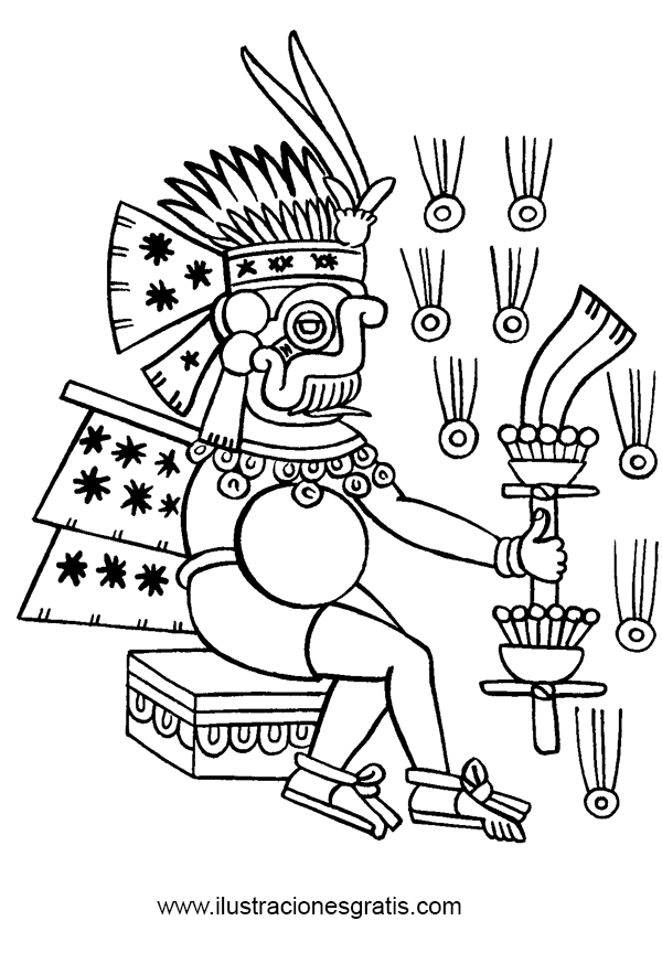 Scène de mythologie aztèque avec un guerrier et des motifs symboliques