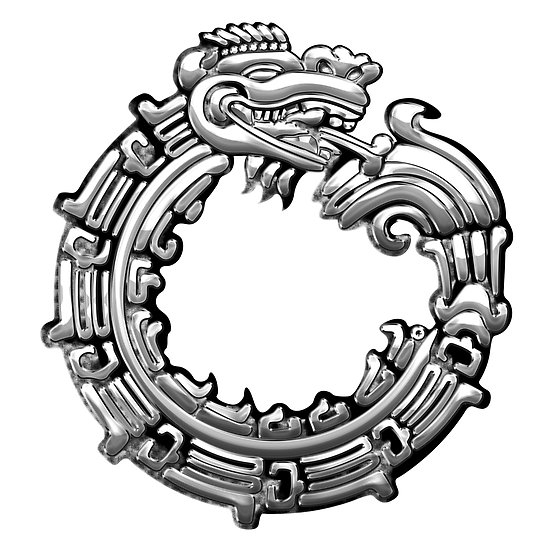 Scène de mythologie azteque avec un guerrier et des éléments symboliques