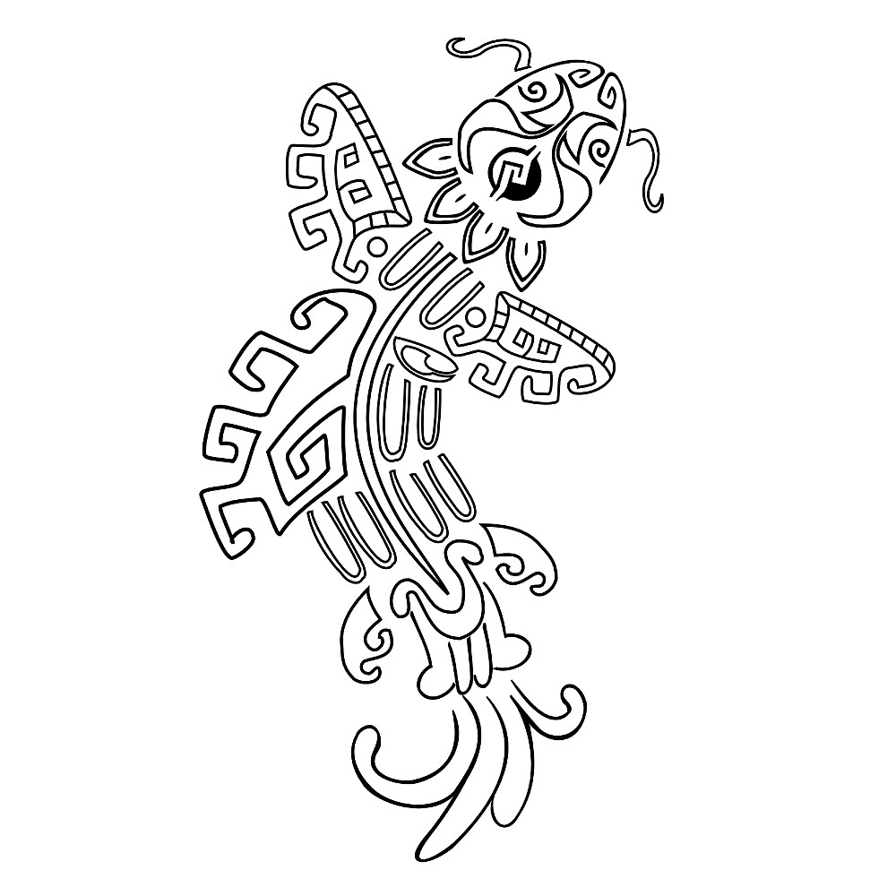 Coloriage d'une scène de mythologie aztèque avec des figures emblématiques Coloriage d'une scène de mythologie aztèque avec des figures emblématiques