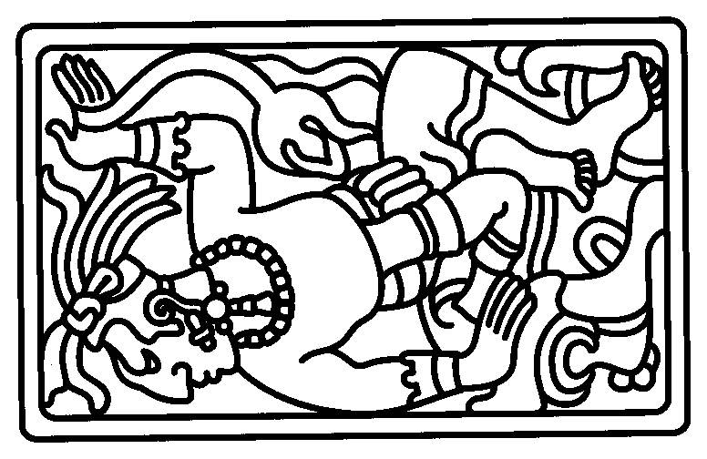 Scène de mythologie aztèque avec un guerrier et des motifs symboliques