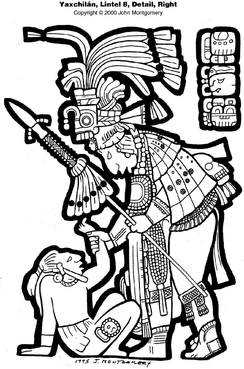 Scène de mythologie aztèque avec un guerrier et des motifs symboliques