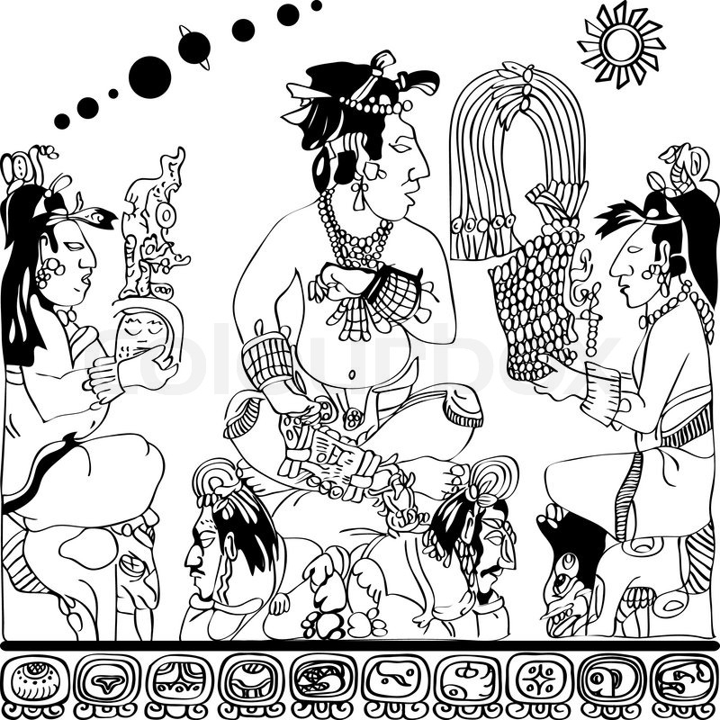 Scène de mythologie aztèque avec un guerrier et des motifs symboliques Scène de mythologie aztèque avec un guerrier et des motifs symboliques