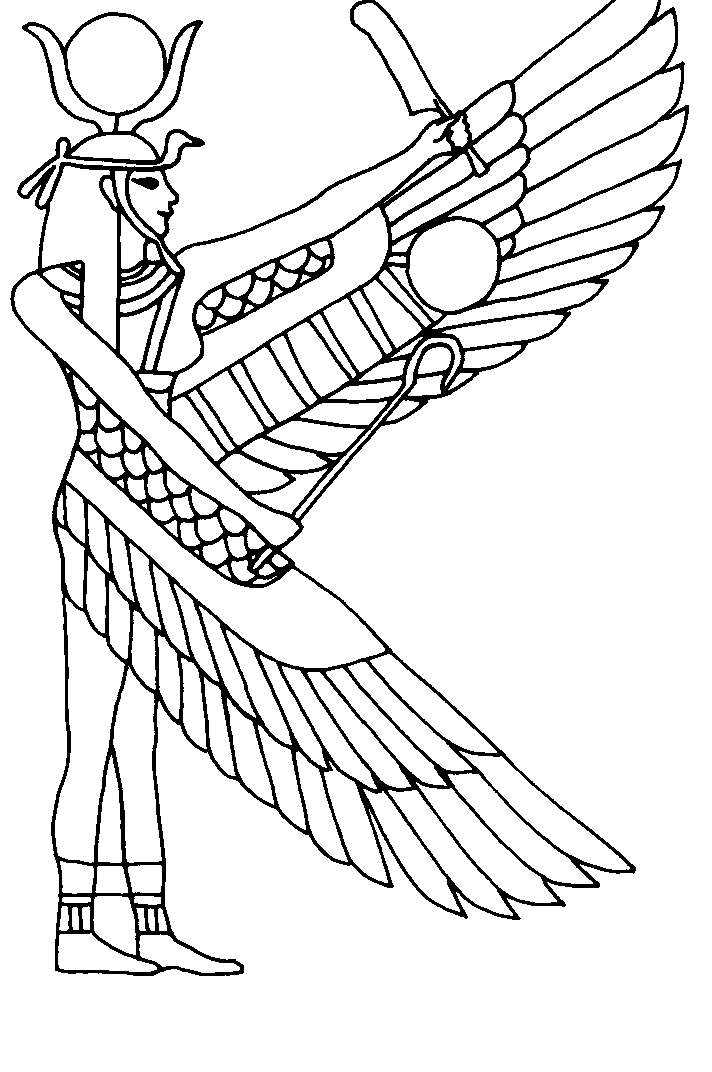 Coloriage représentant une scène de mythologie égyptienne avec des figures emblématiques