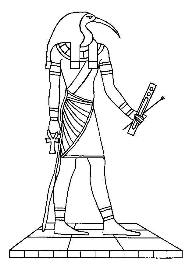 Coloriage représentant une scène de mythologie égyptienne avec des divinités