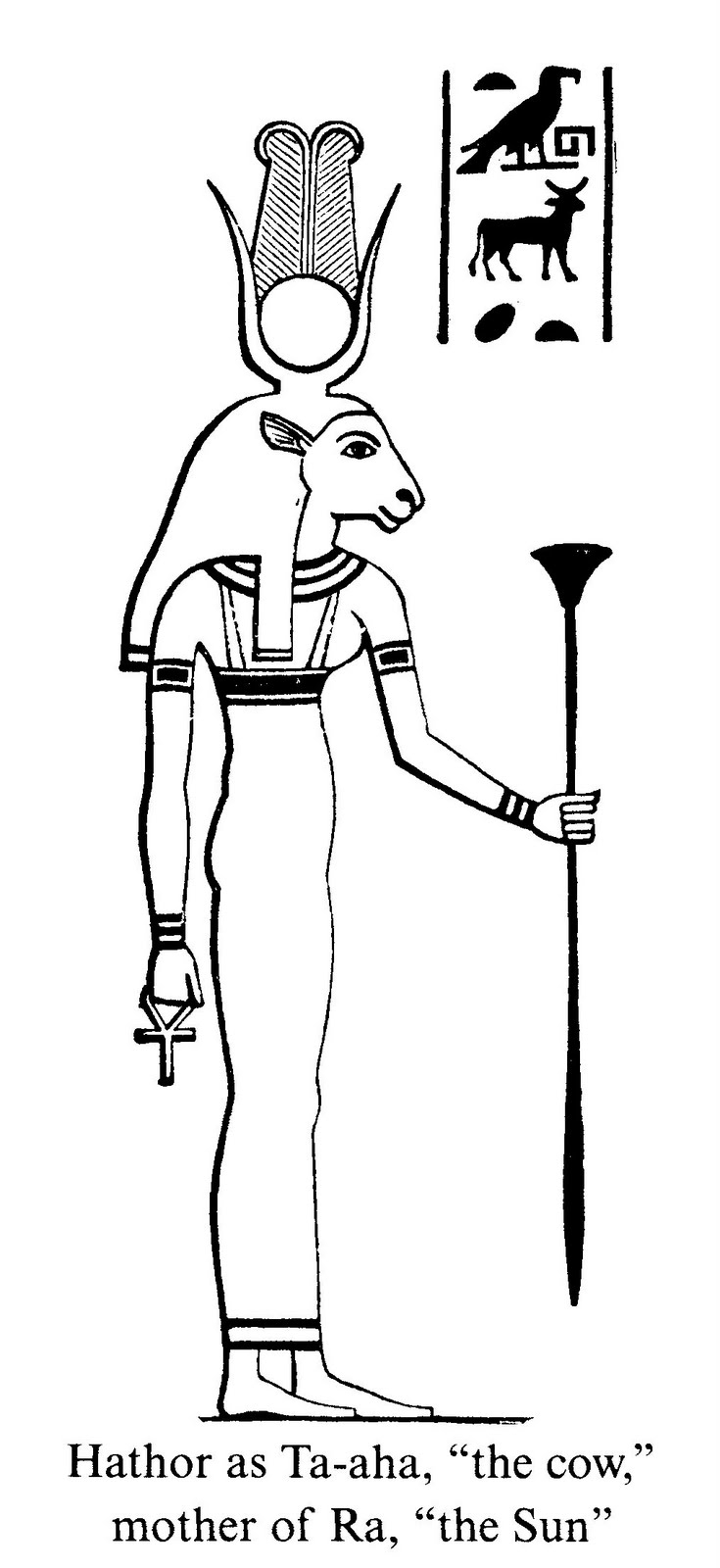 Coloriage d'un dieu égyptien entouré de symboles mythologiques