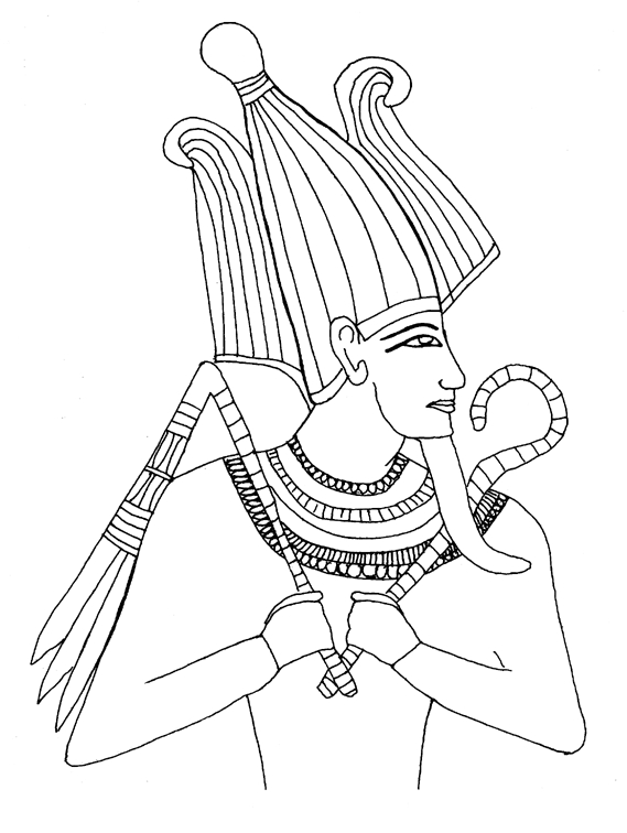 Scène de mythologie égyptienne avec un dieu et des symboles emblématiques