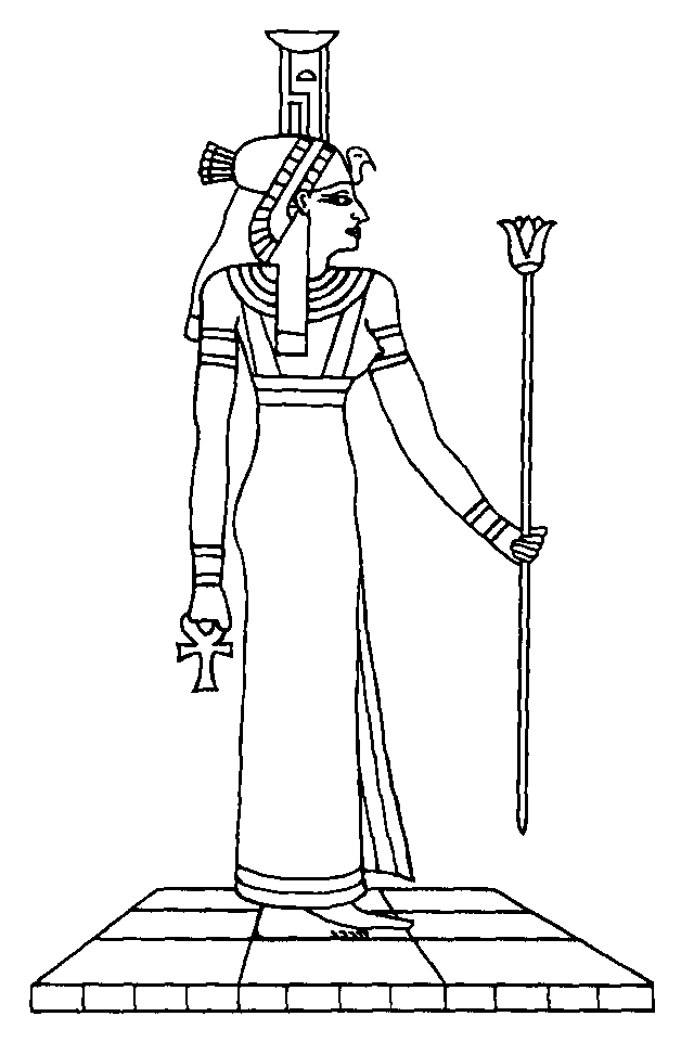 Scène de mythologie égyptienne avec des divinités et des symboles sacrés