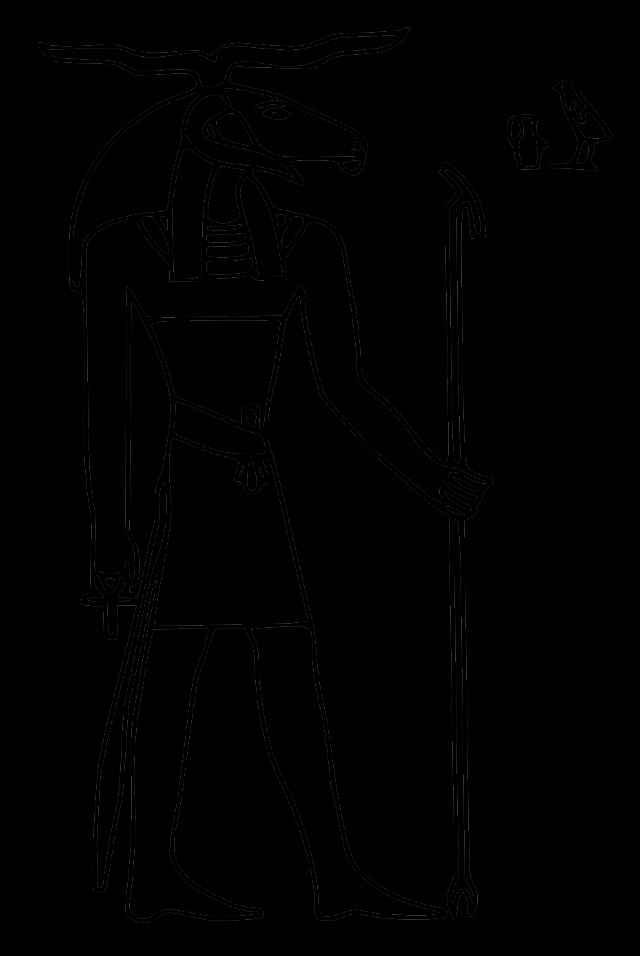 Coloriage d'une scène de mythologie égyptienne avec des figures emblématiques Coloriage d'une scène de mythologie égyptienne avec des figures emblématiques