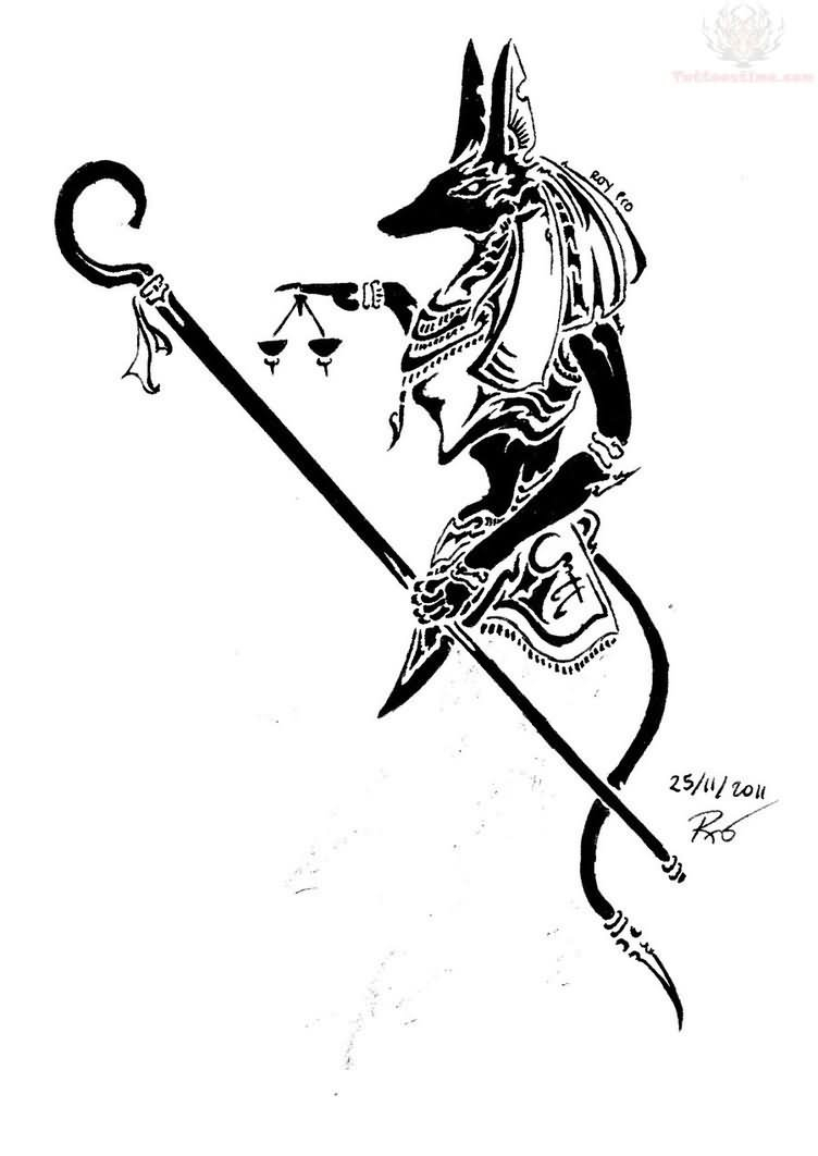 Scène de mythologie égyptienne avec un dieu tenant un sceptre