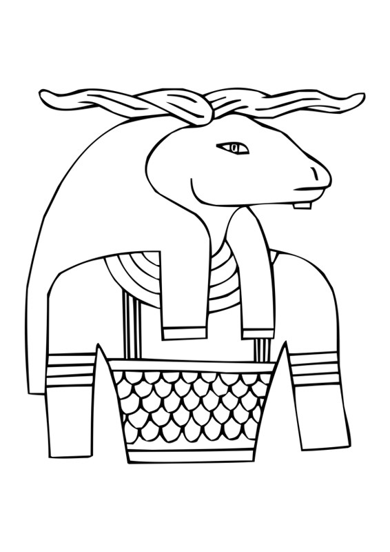 Coloriage de la mythologie égyptienne représentant une déesse avec un décor symbolique