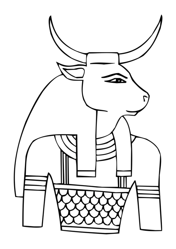 Scène de mythologie égyptienne avec un pharaon et des éléments symboliques