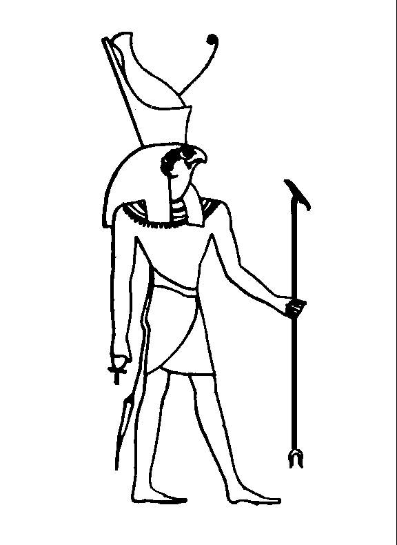 Scène de mythologie égyptienne avec une déesse et des symboles sacrés