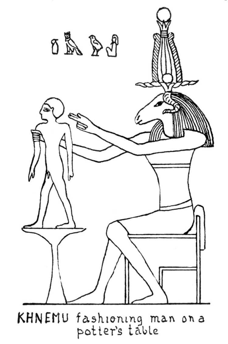Scène de mythologie égyptienne avec une déesse et des symboles sacrés