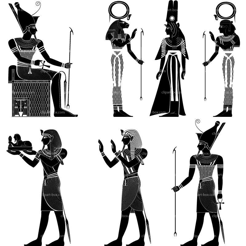 Scène de la mythologie égyptienne avec un pharaon et des symboles