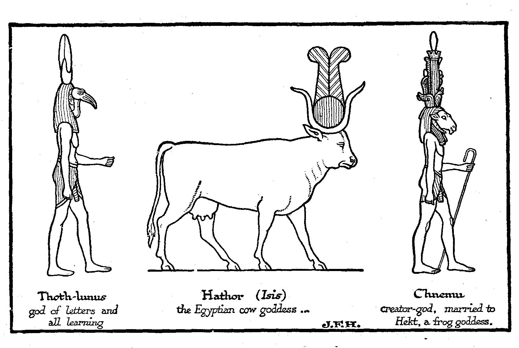 Scène de mythologie égyptienne avec une déesse et un sphinx