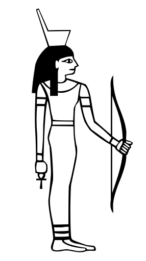 Scène de mythologie égyptienne avec des personnages et des éléments symboliques