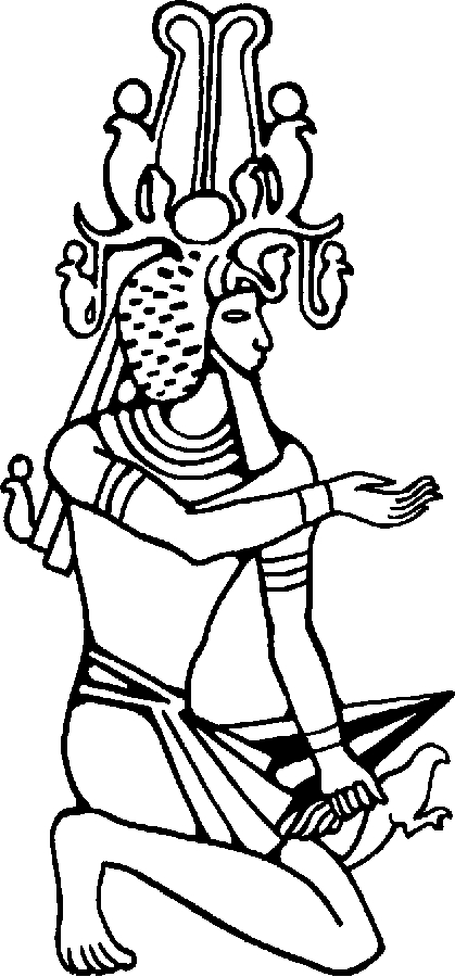 Scène de mythologie égyptienne avec un pharaon et un sphinx