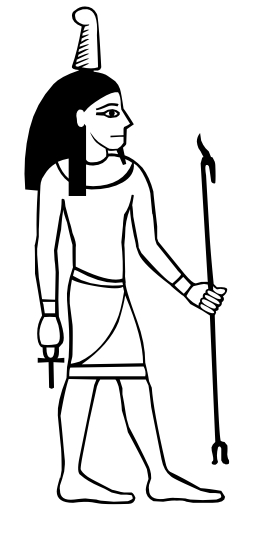 Scène de mythologie égyptienne avec des divinités et des symboles sacrés