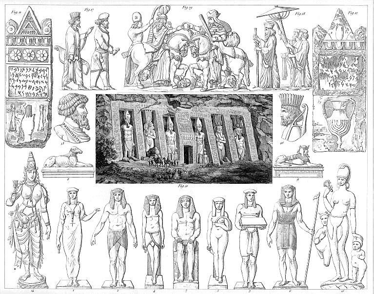 Scène de mythologie égyptienne avec des figures emblématiques