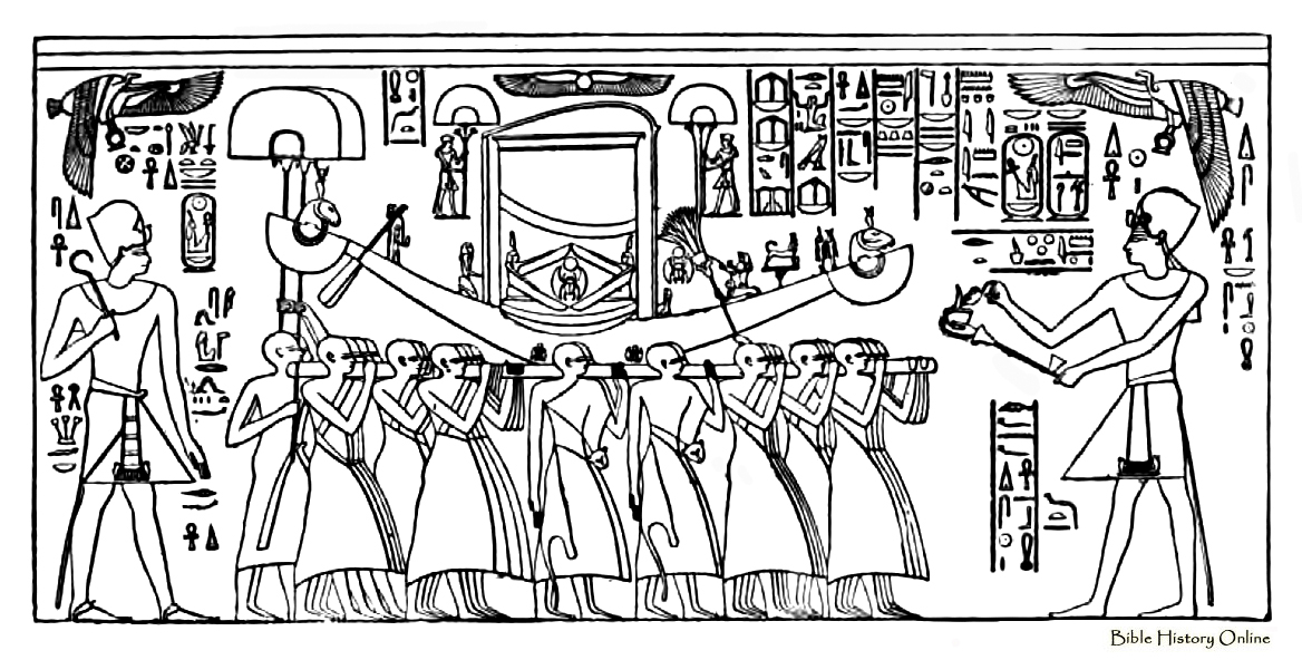 Scène de mythologie égyptienne avec un dieu et des symboles