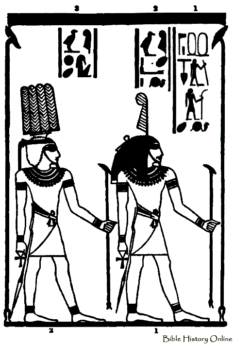 Coloriage représentant un dieu égyptien entouré de symboles mythologiques