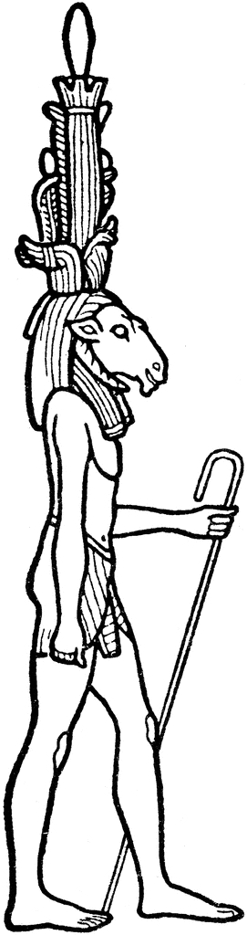 Scène de mythologie égyptienne avec un pharaon et des symboles sacrés