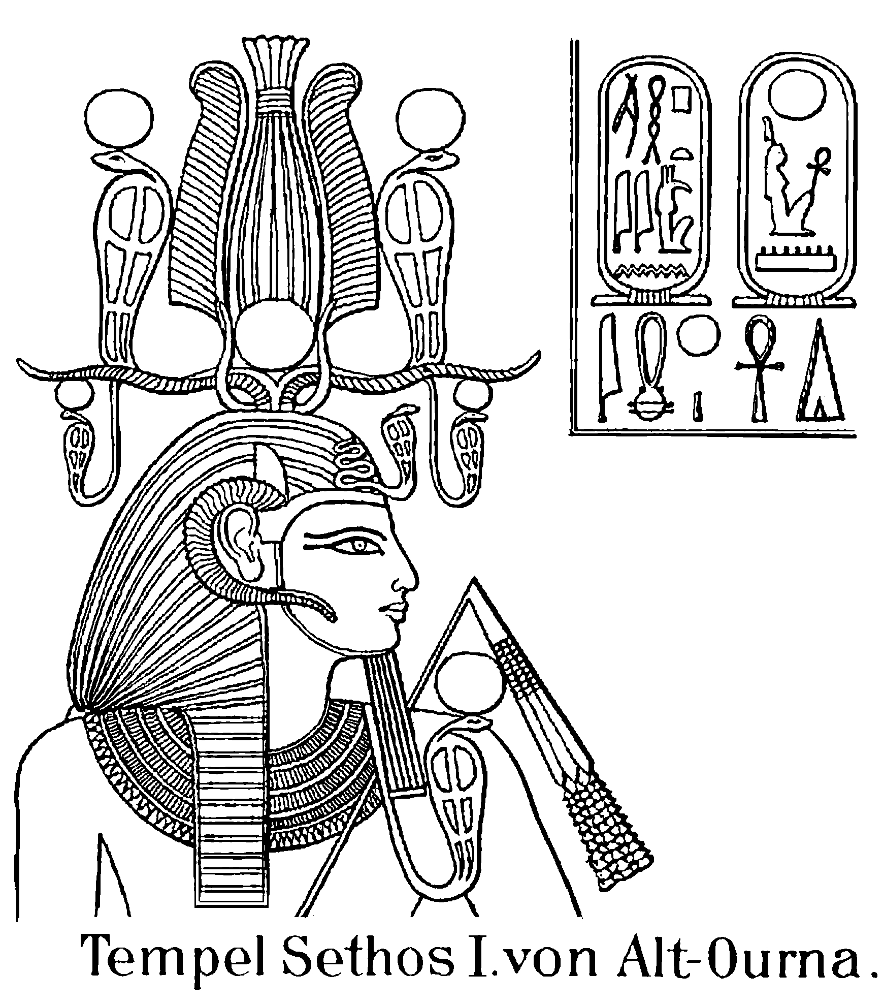 Scène de mythologie égyptienne avec un dieu et des symboles emblématiques