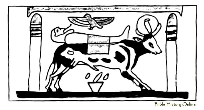Scène de la mythologie égyptienne avec des dieux et des symboles