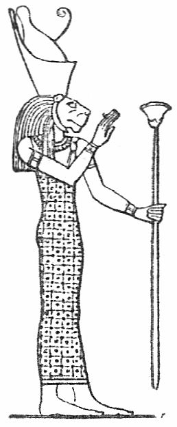 Scène de mythologie égyptienne avec des figures divines et ornements