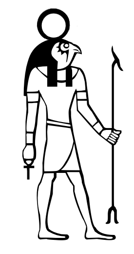 Coloriage d'un dieu égyptien entouré de symboles mythologiques