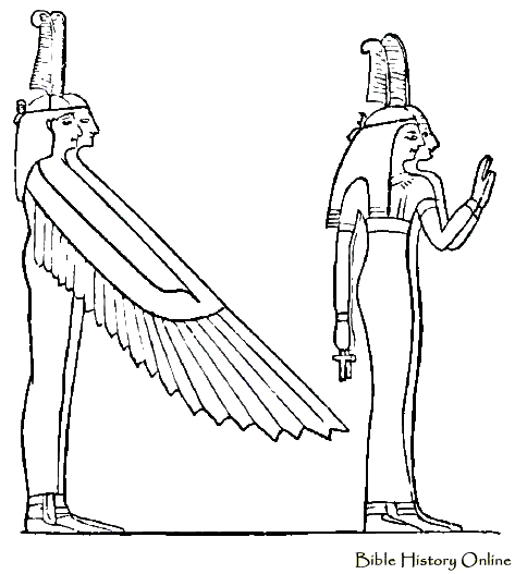 Scène de mythologie égyptienne avec un dieu et des éléments symboliques