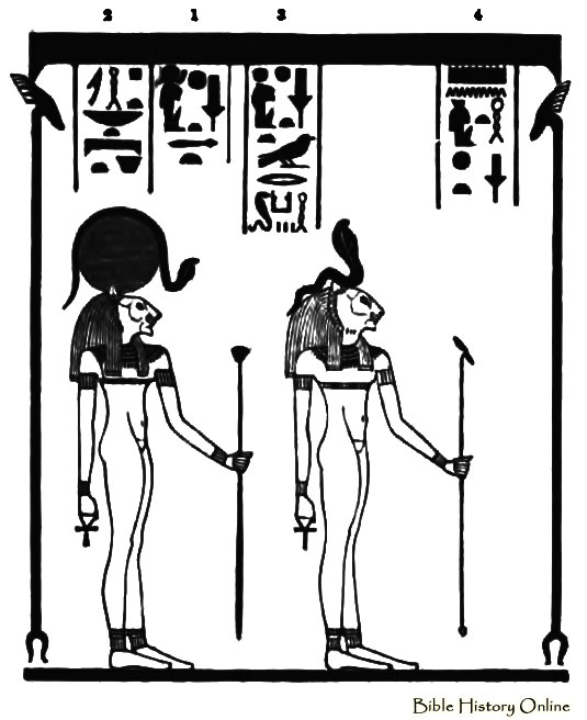 Scène de mythologie égyptienne avec divinités et symboles