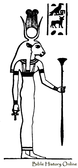 Un coloriage représentant des figures mythologiques égyptiennes dans un décor symbolique