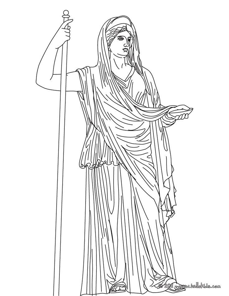 Coloriage de la mythologie grecque avec des divinités et des éléments symboliques