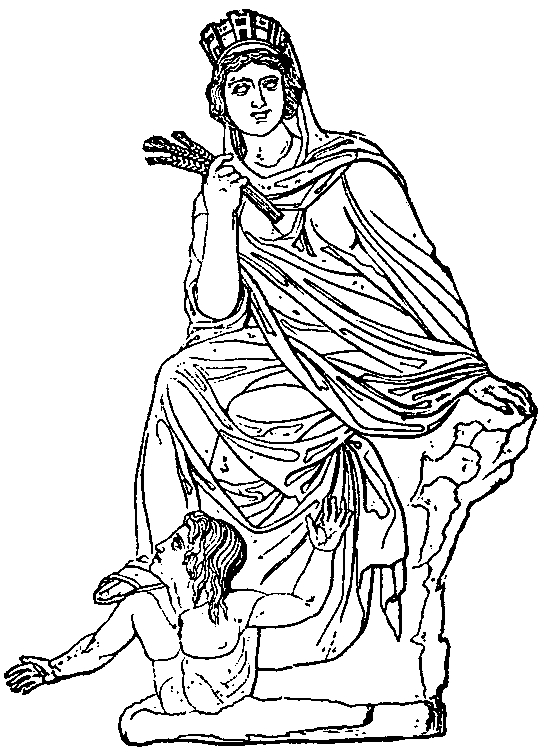 Scène de mythologie grecque avec des personnages divins dans un décor naturel Scène de mythologie grecque avec des personnages divins dans un décor naturel