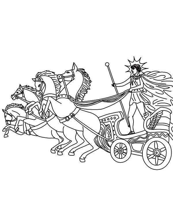 Scène de mythologie grecque avec des dieux et des éléments symboliques