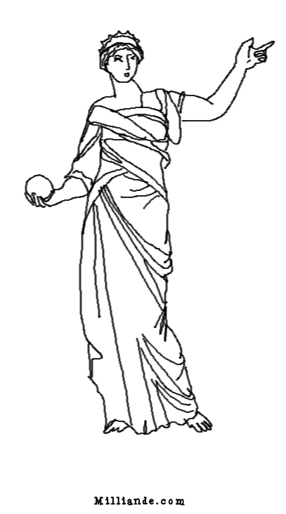 Scène de mythologie grecque avec des personnages et des éléments symboliques