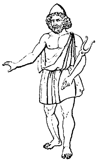 Héros de la mythologie grecque face à un monstre dans un paysage mythique