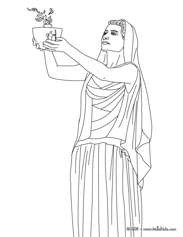 Scène de mythologie grecque avec des personnages emblématiques et des éléments architecturaux