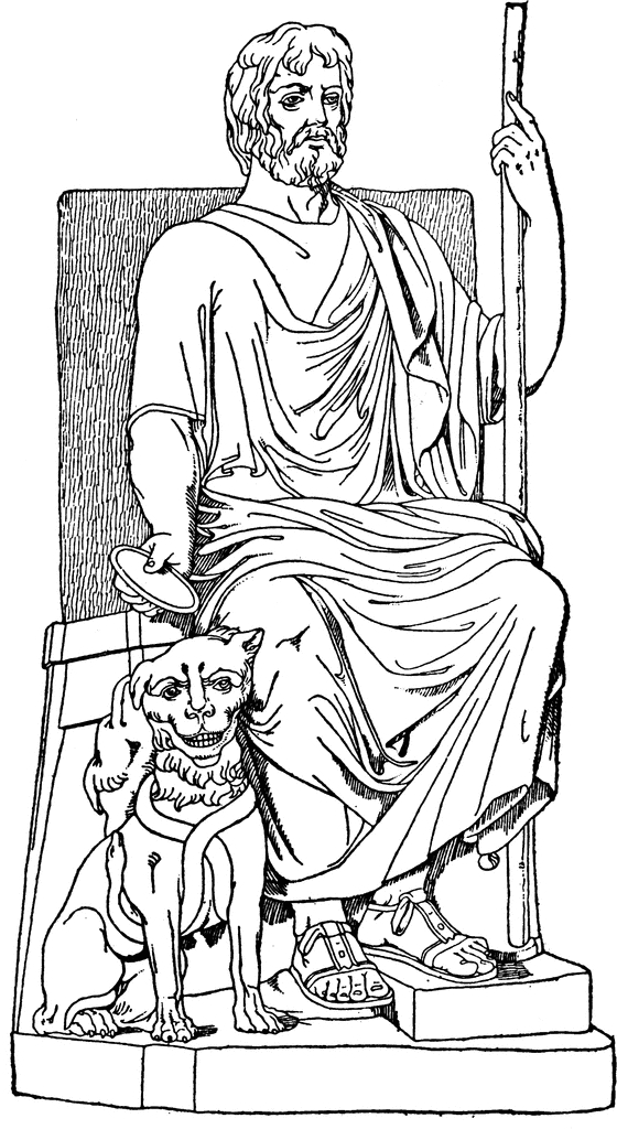 Héros de la mythologie grecque affrontant un monstre dans un paysage antique