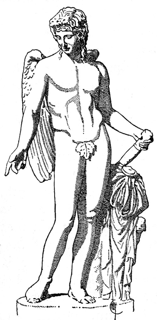 Scène de mythologie grecque avec un héros et des créatures mythiques