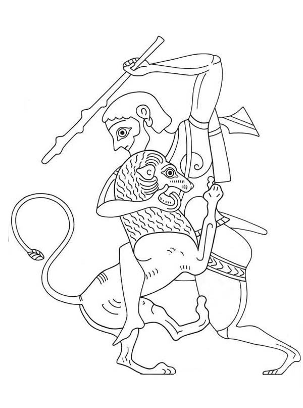 Héros de la mythologie grecque face à des créatures mythiques dans un décor intrigant