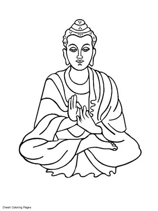Coloriage de Bouddha entouré de symboles de la mythologie hindoue
