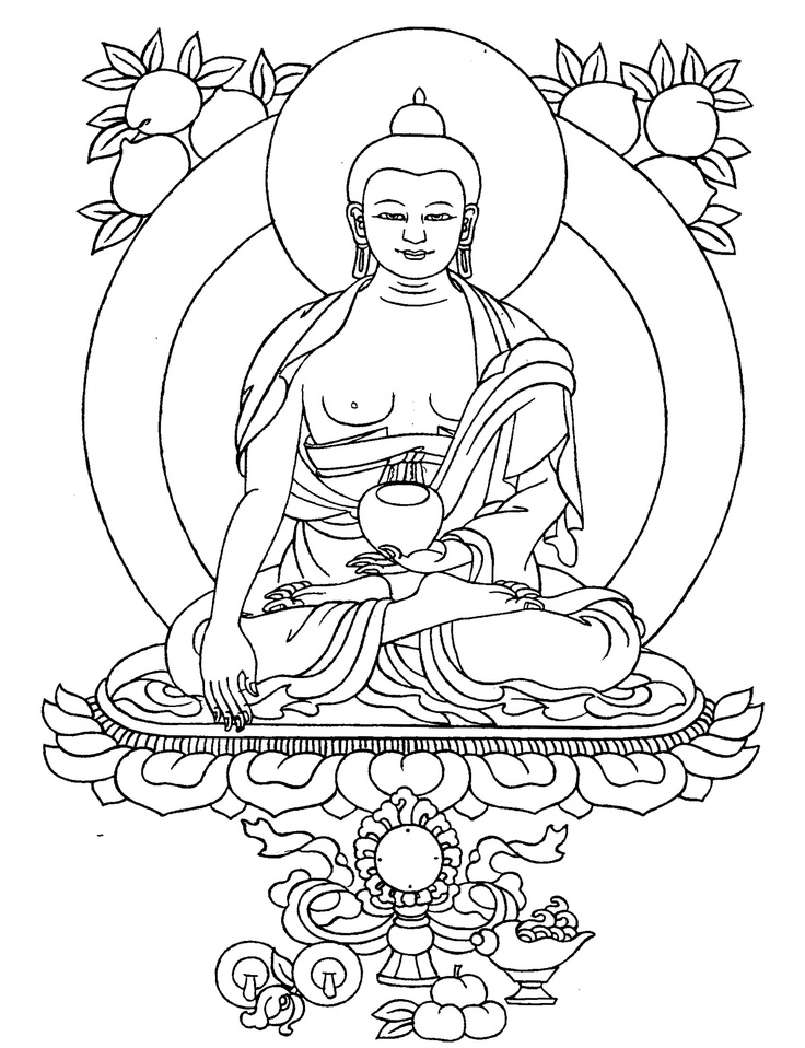 Coloriage d'un Bouddha au milieu de motifs floraux et géométriques