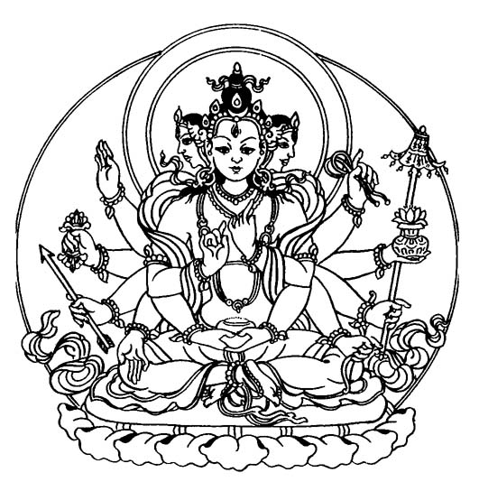 Coloriage d'une représentation du Bouddha dans un cadre hindou Coloriage d'une représentation du Bouddha dans un cadre hindou