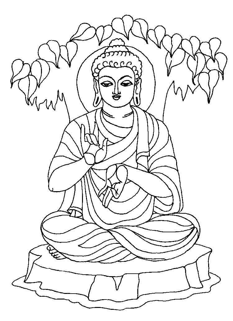 Coloriage de Bouddha entouré de motifs floraux et géométriques Coloriage de Bouddha entouré de motifs floraux et géométriques