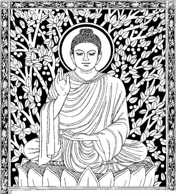 Coloriage d'un Bouddha entouré de motifs hindous